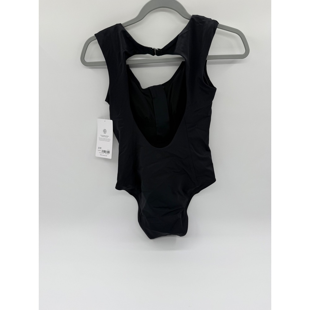 Athleta Deep Sea One Piece‎ Swimsuit Black Front Zip Open Back XXS - Picture 2 of 5
